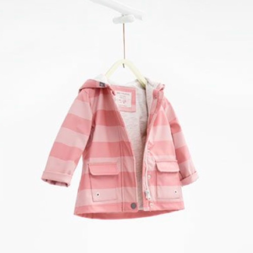 Zara Baby Waterproof raincoat. Pink pastel stripes